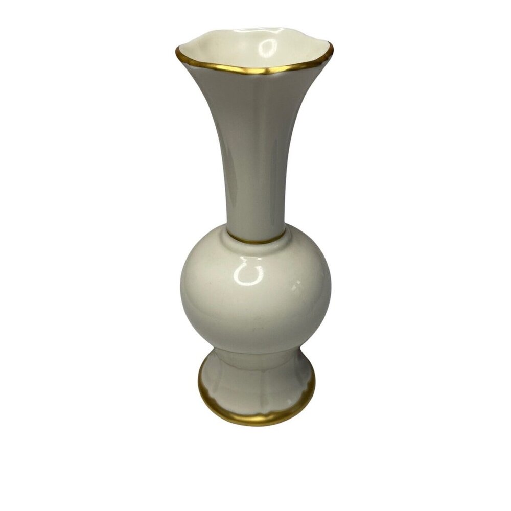 Vintage Pickard Porcelain Bud Vase White 24K Gold Trim 6.75” Made USA